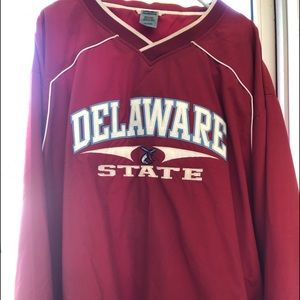 Red Delaware State track suit